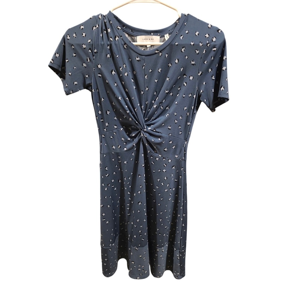 Lark & Ro Mini Dress 0 Womens Blue Stretchy Short Sleeve Pullover Crew Neck